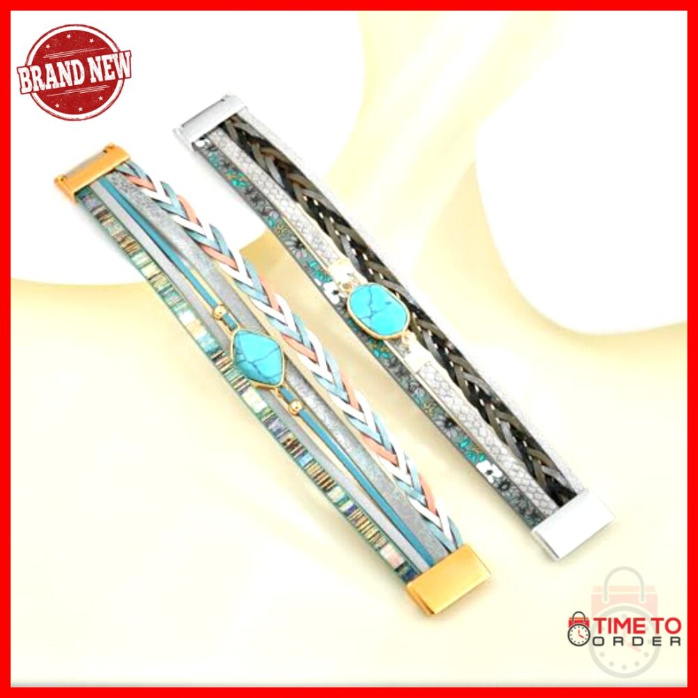 Leather Wrap Bracelet Multi-Layer Boho Stackable … - image 3